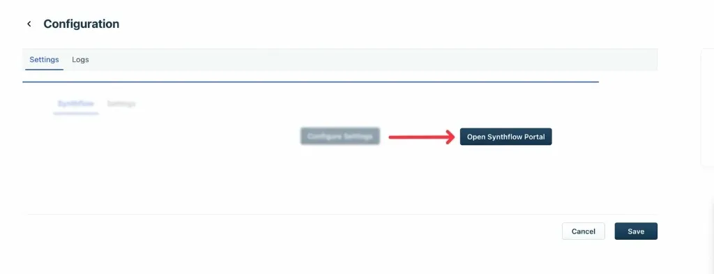 Synthflow app settings in Freshworks showing the Open Synthflow Portal button