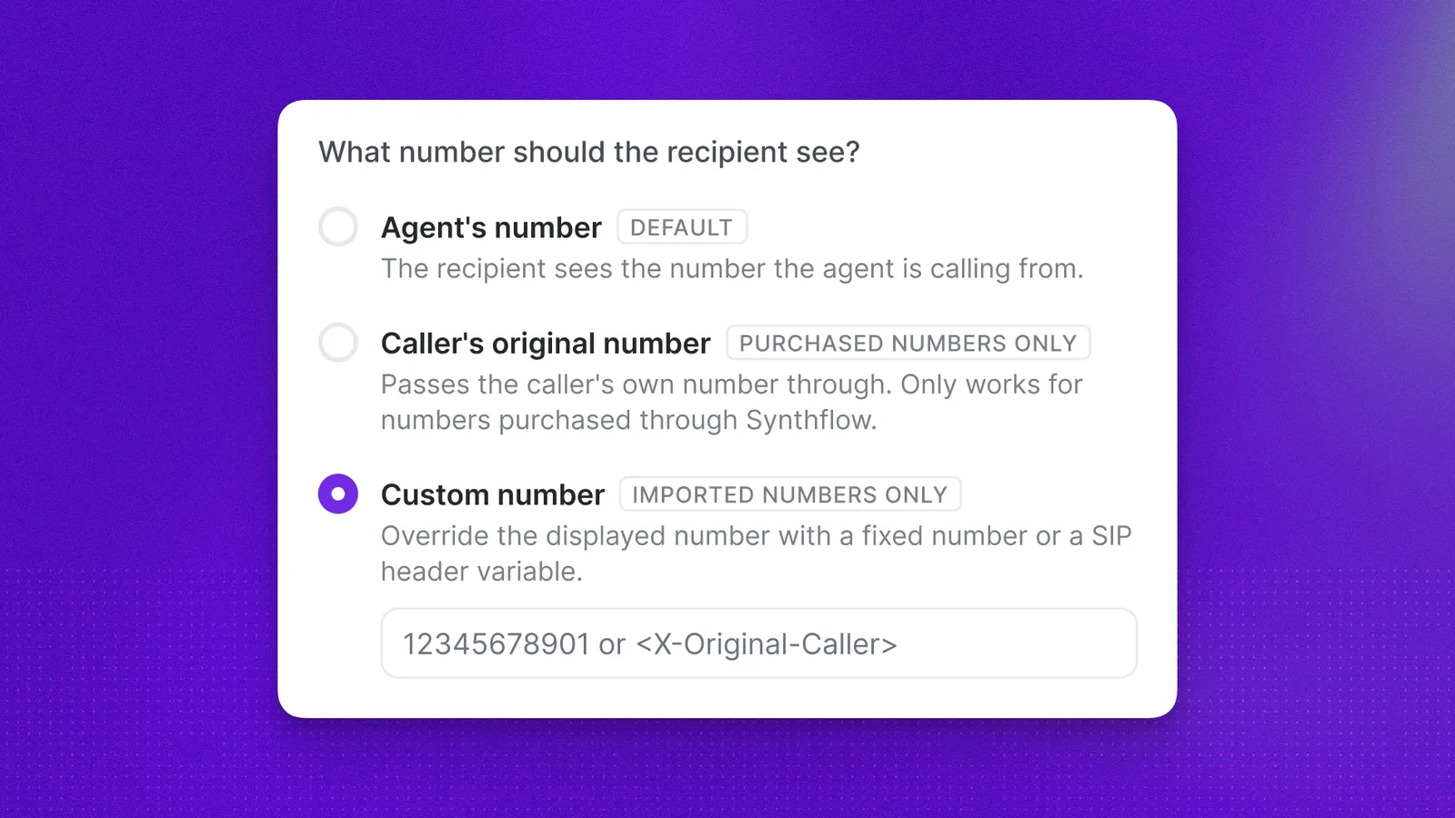 Caller ID options in the call transfer action settings