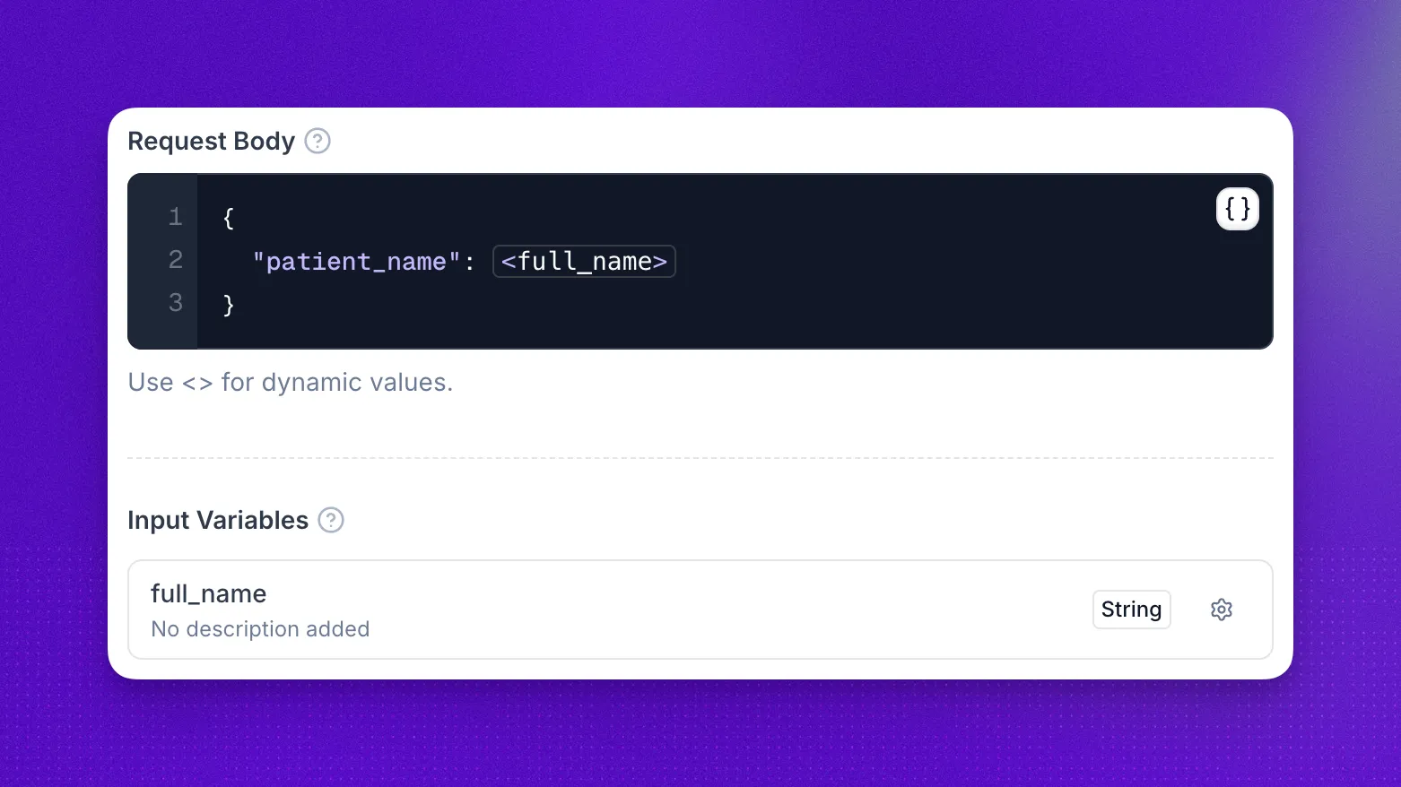 Custom action variables configured in the action builder