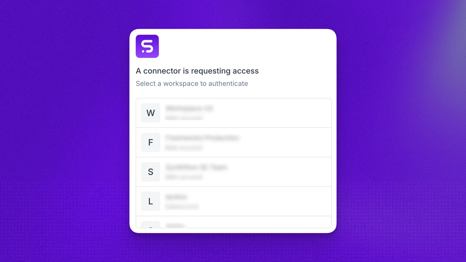 Selecting a Synthflow workspace during connection