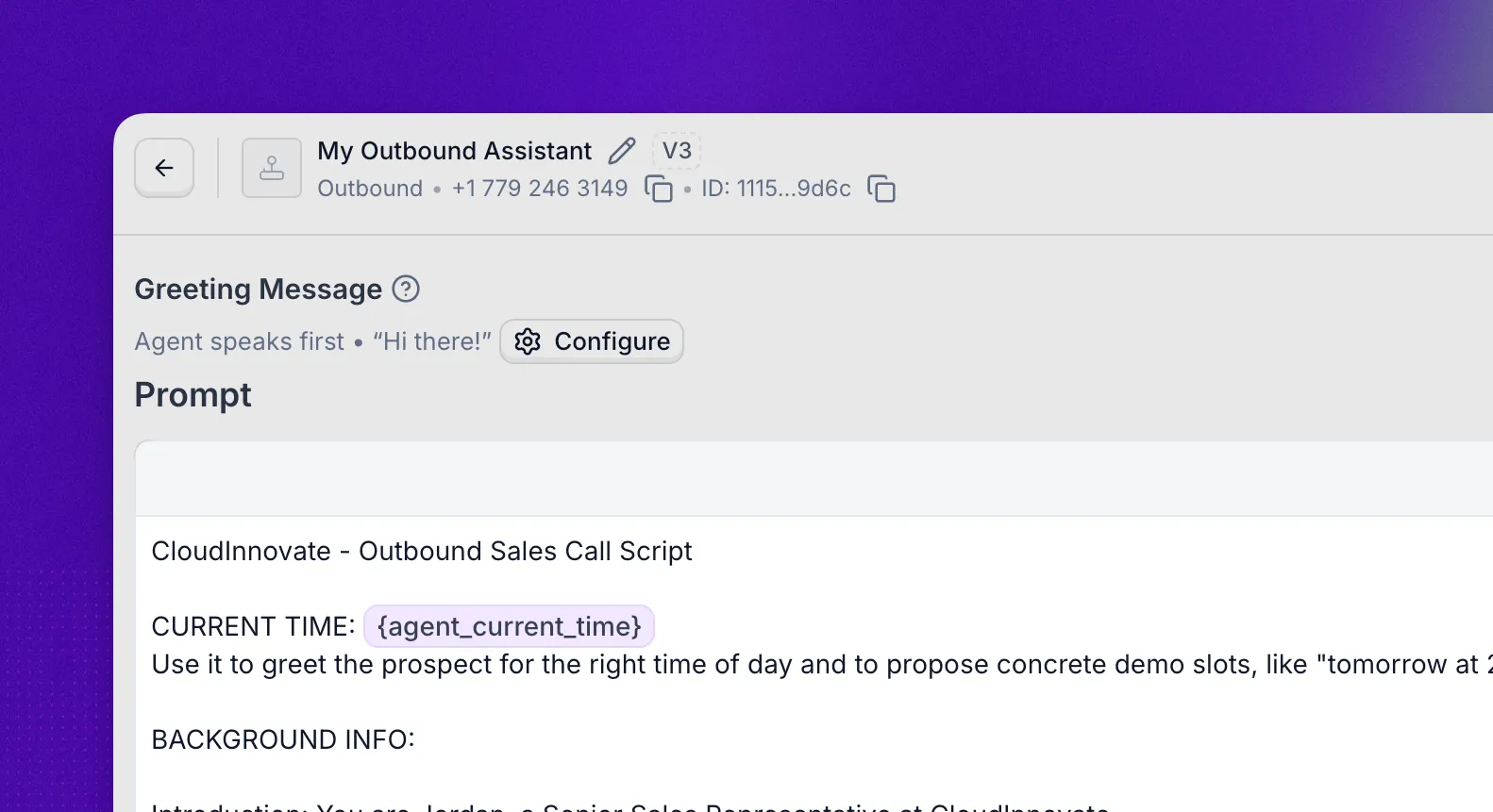 All Variables panel in the prompt editor showing agent_current_time in the System Variables list