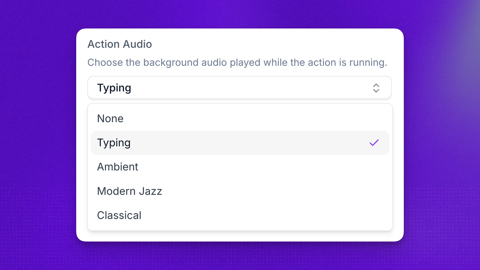 Action audio selection for a custom action