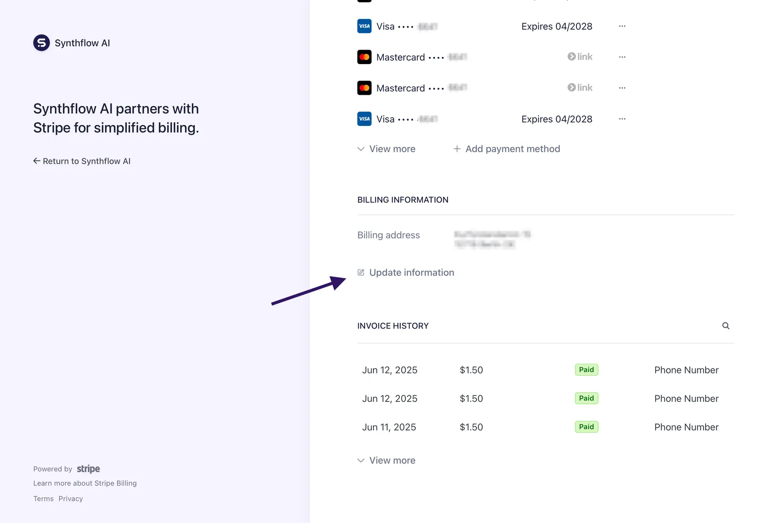 Update billing information