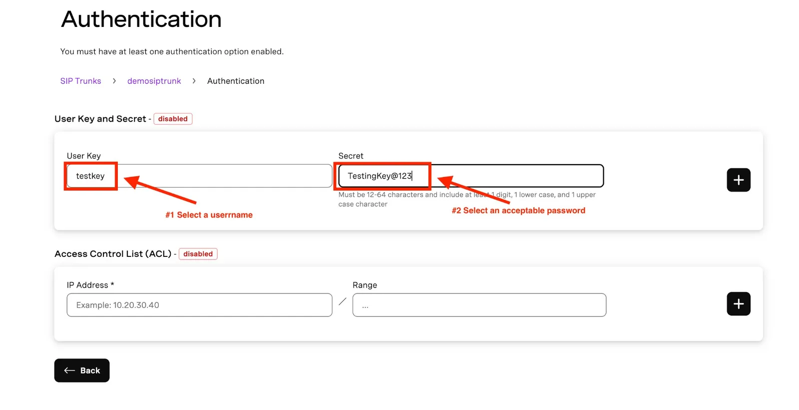 Vonage trunk inbound region and outbound authentication settings