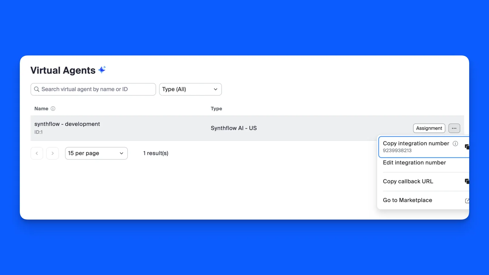 Context menu showing Copy integration number option