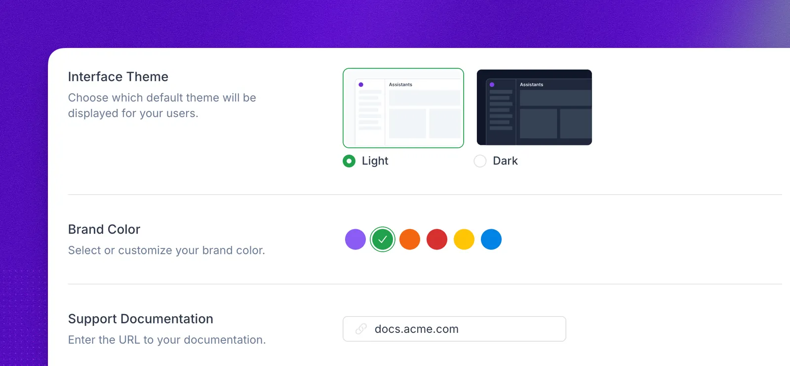 Branding settings in Admin