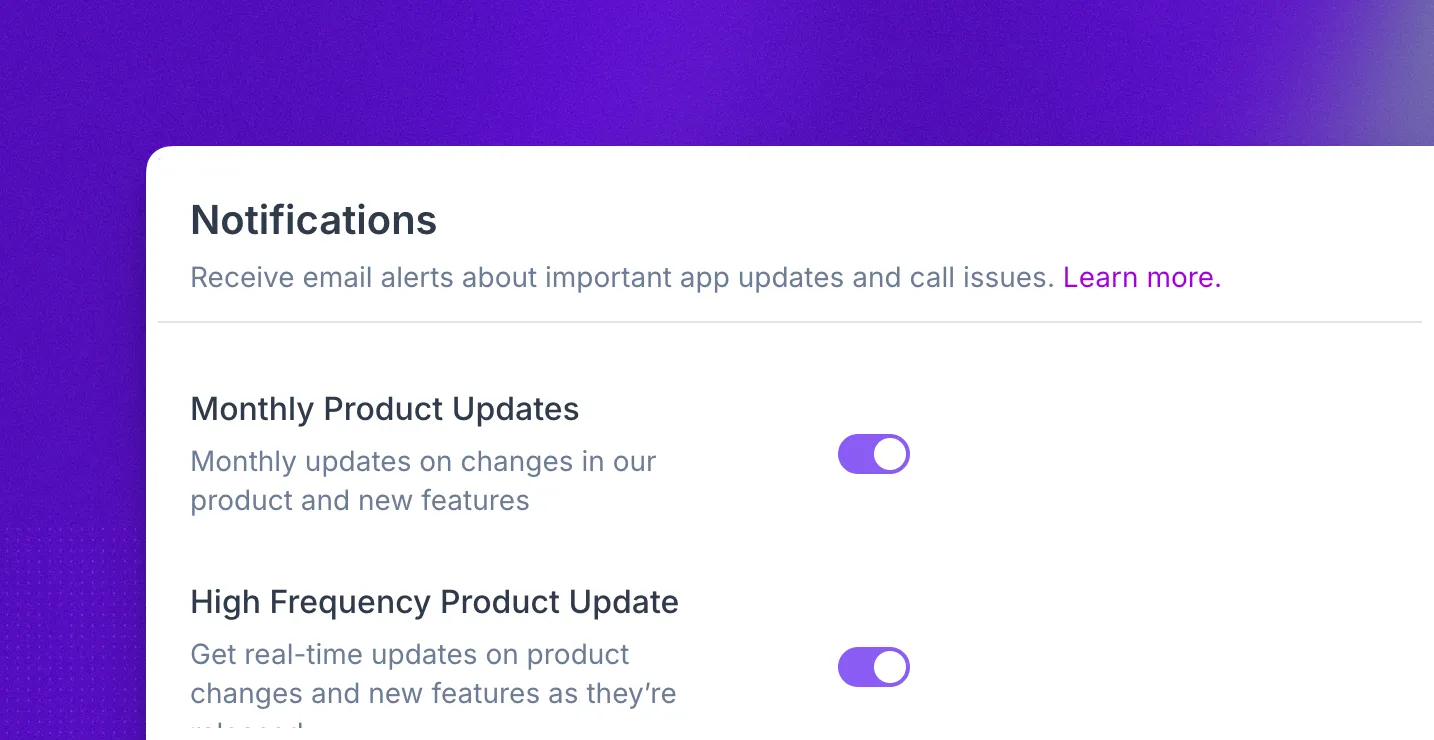 Notification settings in Synthflow