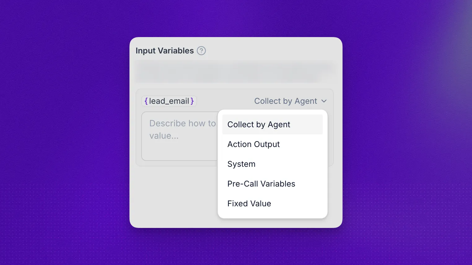 Action input variable mapping choices