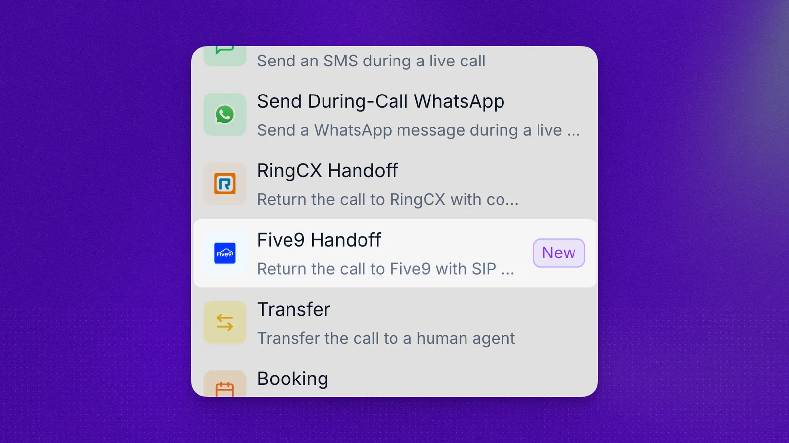 Five9 Handoff action configuration in Synthflow
